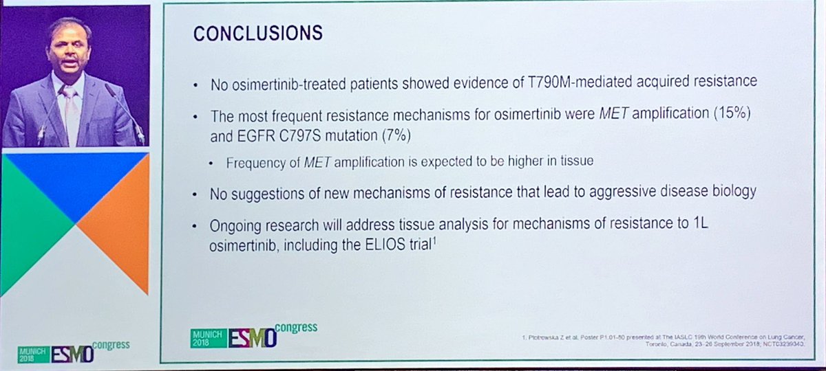 LungSpecialist (@lungconsultant) on Twitter photo Wonderfully clear and elegant presentation by <a href="/RamalingamMD/">Suresh S. Ramalingam, MD, FASCO</a> at #ESMO18 on mechanisms of resistance to Osimertinib detected by ctDNA. MET amplification most common. ctDNA may underestimate MET amplification (vs tissue) and does not detect histology transformation #rebiopsy #LCSM Wonderfully clear and elegant presentation by <a href="/RamalingamMD/">Suresh S. Ramalingam, MD, FASCO</a> at #ESMO18 on mechanisms of resistance to Osimertinib detected by ctDNA. MET amplification most common. ctDNA may underestimate MET amplification (vs tissue) and does not detect histology transformation #rebiopsy #LCSM