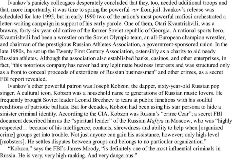 By the early 90's the Chechen mob was a real threat, so looking for allies in the war, 2 prominent figures launched a PR campaign to get Vyacheslav Ivankov released early from jail. Mogilevich even bribed the judge in the case. Like a rabid dog he was set loose.