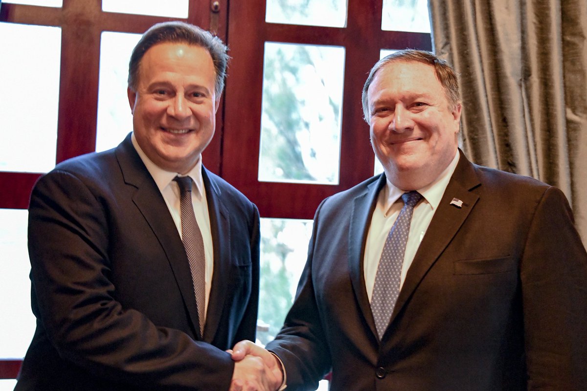 Secretary Pompeo meets with Panamanian President Varela in Panama City.