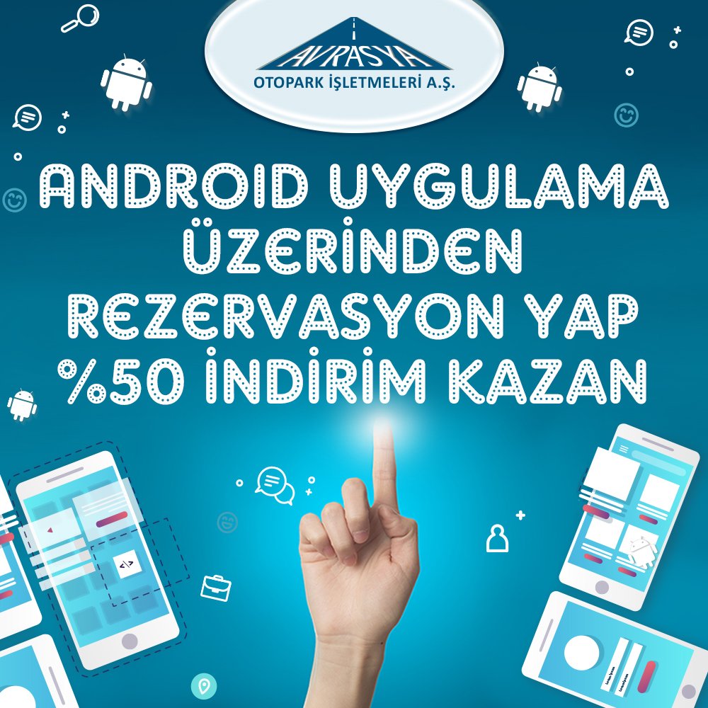 Avrasya Otopark ile otopark rezervasyonları kolaylıkla gerçekleştirilebilir! Android uygulama üzerinden rezervasyon yap, %50 indirim kazan! Uygulama linki: avrasyaseyahat.com.tr/android.aspx

#avrasyaotopark  #otoparkrezervasyon #otoparkandroiduygulamasi   #onlinerezervasyon