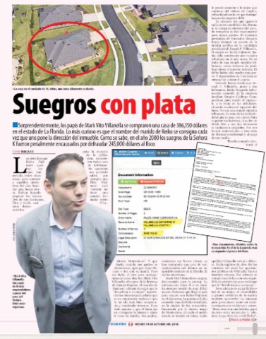 En <a href="/ensustrece/">Semanario Hildebrandt en sus trece</a>: SUEGROS CON PLATA. Sorprendentemente, los papis de Mark Vito Villanella se compraron una casa de $386,150 en el estado de La Florida. Lo más curioso es que el nombre del marido de Keiko se consigna cada vez que uno pone la dirección del inmueble.