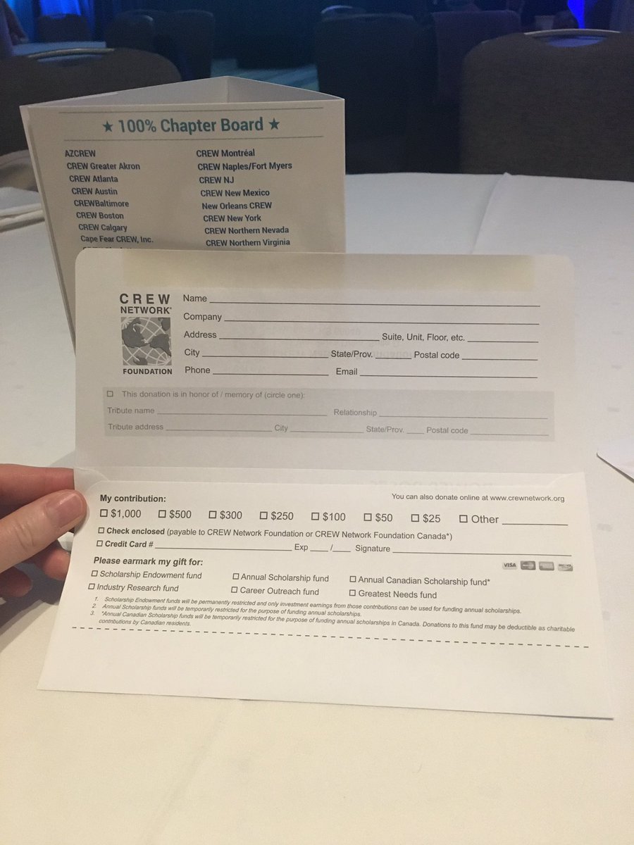 Last Day #crewconvention @CREW_Network - please consider donating - envelopes are on the tables #giveback #giving #scholarships #industryresearch #ucrew #crewcareers @CREWCalgary