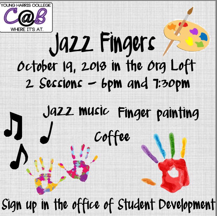 YoungHarrisCAB's tweet photo. It isn't too late to sign up! Swing by the RCC lobby from 11-1 or go to Student Development to sign up! It's gonna be great! https://t.co/3IKAOLKBLY