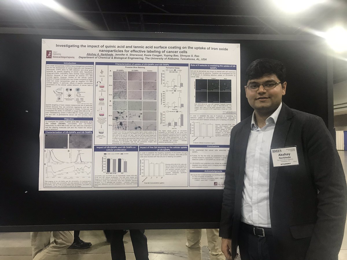 Thanks to Akshay Narkhede from the University of Alabama for talking to me about his research in quinic acid coatings for targeted nanoparticle delivery to brain tumors! #BMES2018
