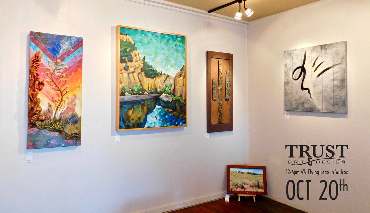 TRUSTArtDesign's tweet photo. Join us in #Willcox #Arizona this weekend! @TRUSTGALLERY fine #art show at @FlyingLeapWines Sat. Oct. 20th from 12-6pm. #original #artworks by 7 #artists working in #oil #acrylic #encaustic #metal #mixedmedia https://t.co/AcfNOfG84x