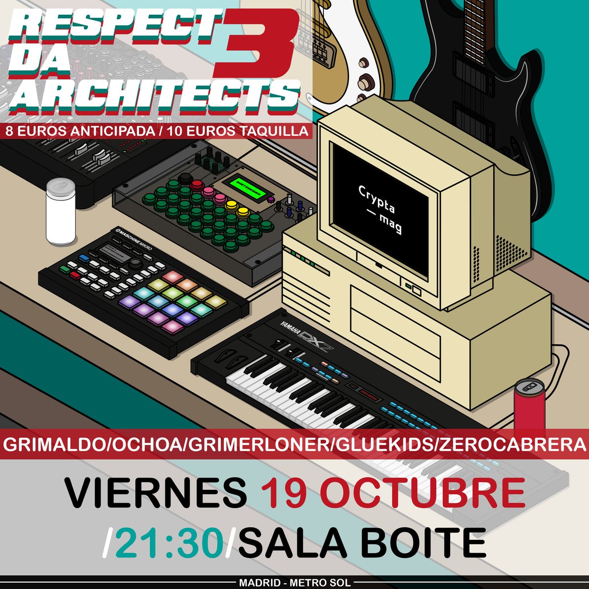 CryptaMag's tweet photo. LINE-UP PARA HOY:
🙏 Sean puntuales
21:50 @GlueKids
22:30 Ochoa feat Sticky Sánchez & @HardeeJay
23:00 Grimer Loner
23:30 @ZeroCabrera
00:00 @Miguelgrimaldo
🔊 @BoiteLive
🖌️ @Bastodesign1
🎙️ @Calogerockz
🍪 @galletarecords en el deal
💙 para @SmoothNote
#RespectDaArchitects https://t.co/mdqQQqH0cg