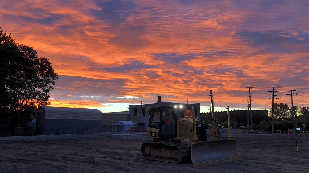 ByrneAndJones's tweet photo. Check out today's gorgeous sunrise over the new parking lot at the Missouri Foundation for Health in the Grove neighborhood. Mike Watkins and Jeff Schmidt are installing the rock base using our UTS dozer. https://t.co/ueXnyflZTA #asphaltpavingstlouis @MoFoundHealth https://t.co/8UixcJRBJq