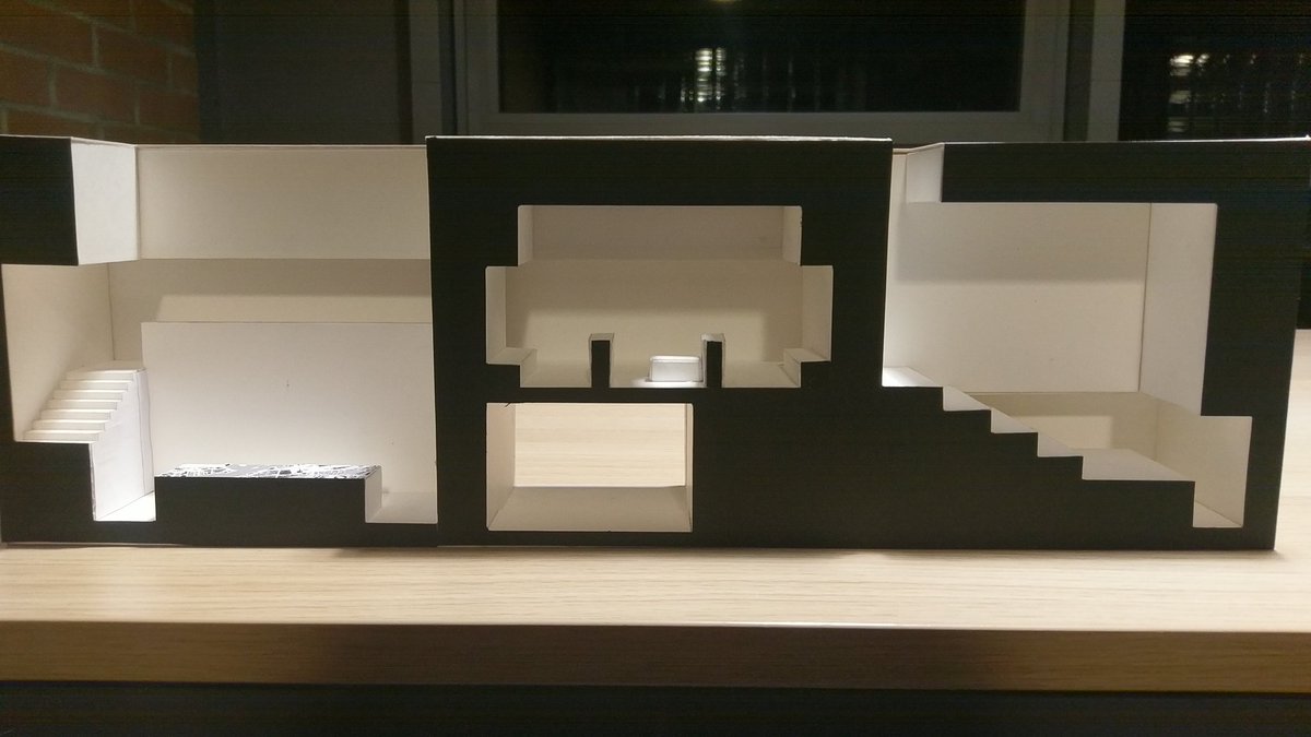 Started my studies in architecture. Finished my first project last week. So here is the model we had to make. It's a pavilion to present a city in a sort of universal exposition. We had to work on volumes, light and sequence.