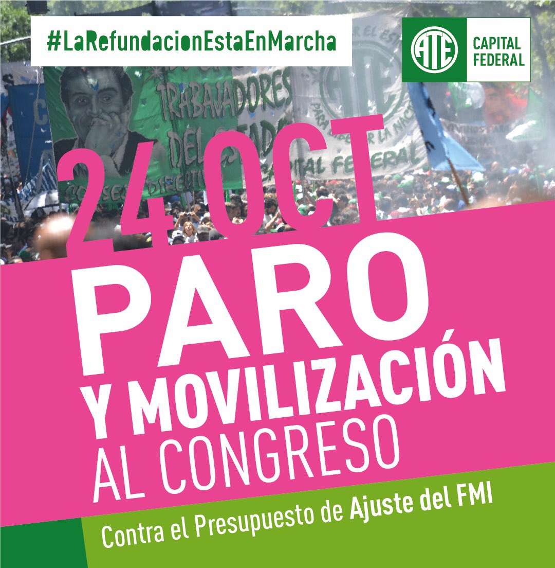 ATE_Junta_CNV's tweet photo. Este miércoles 24 de octubre convocamos a movilizar al Congreso Nacional para darle la espalda de forma contundente al Presupuesto impuesto por el Fondo Monetario Internacional.
🇳🇬Junta Interna ATE/CNV🇳🇬 https://t.co/OWx2epU4Nq