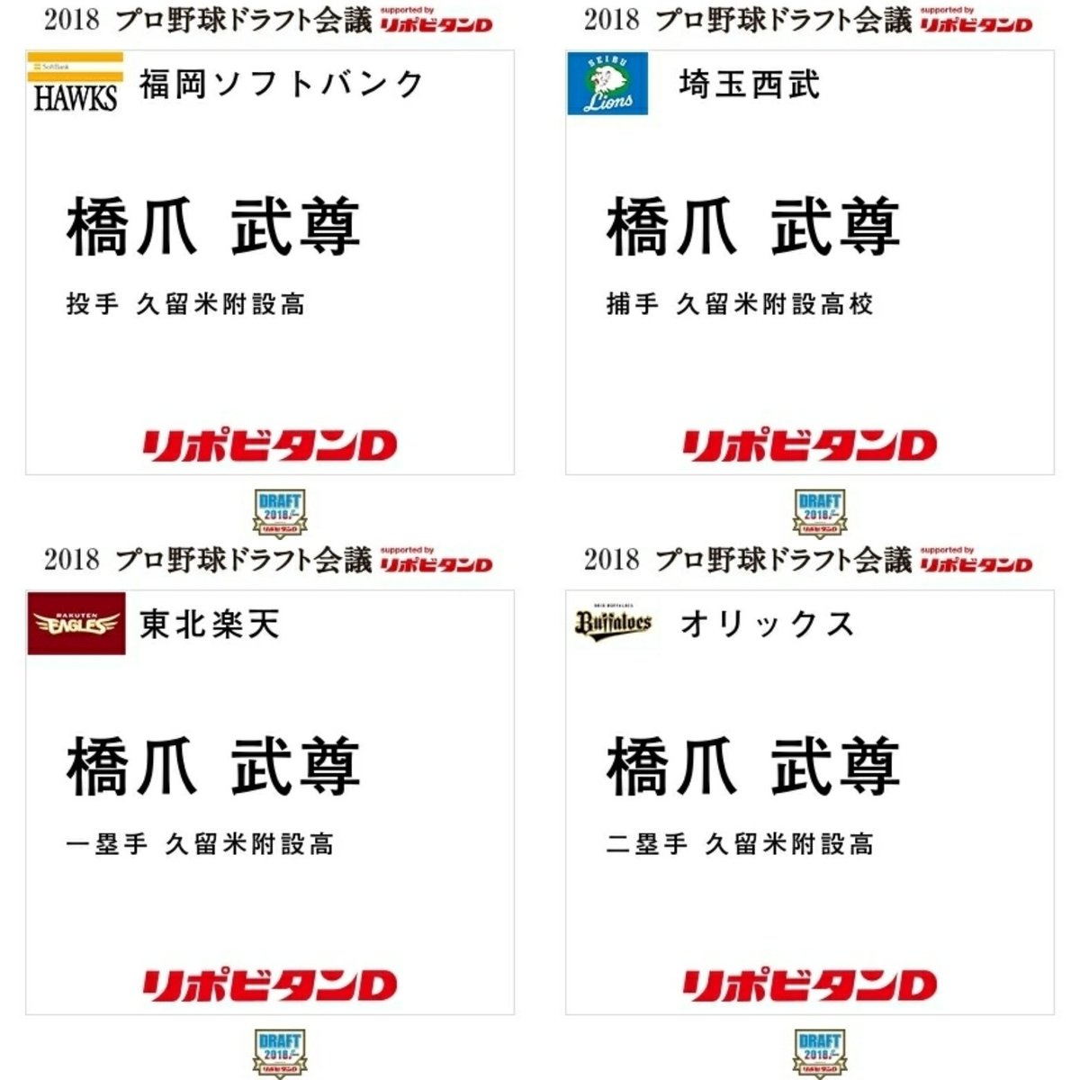 がんばれ ぶそんくん Twitterissa 夢の12球団指名 あなたも第１巡選択希望選手に ドラフトの歴史にその名を刻もう ドラフト指名体験サイトはこちら T Co Nlaugq8qyg ドラフト会議 リポビタンd 誰でも1位指名 T Co G5q0leb1ws T