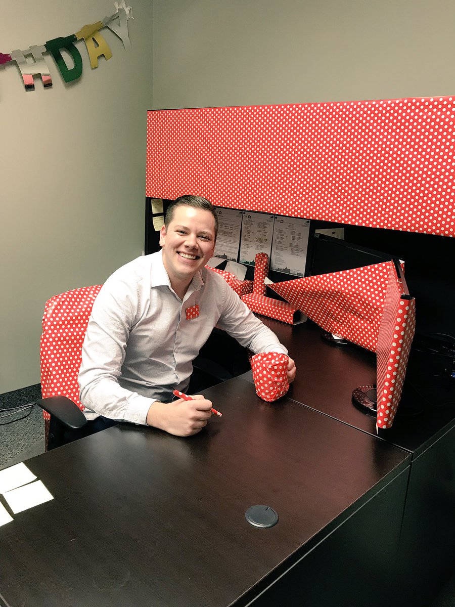 aligriems's tweet photo. He was away @CHBANational meetings this week so we could successfully prank his office! Happy Birthday @NickSackville ! https://t.co/472EFX9W8i