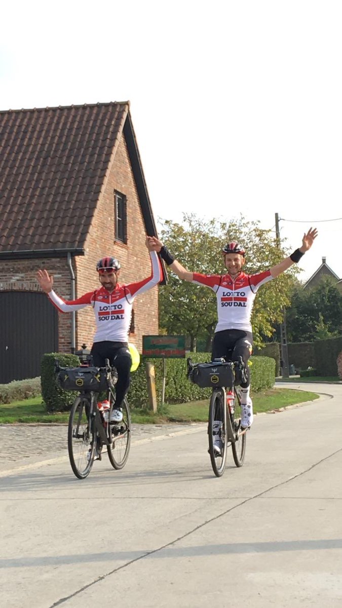 DeGendtThomas's tweet image. Day 6. Early start in the dark. Fast pace again and almost no stops. Flat tyre at 5km from the finish but happy we did this. Now time for some rest and vacation. Thank you @Tim_Wellens for the company and the great moments. 200km in 6h40. #TheFinalBreakaway