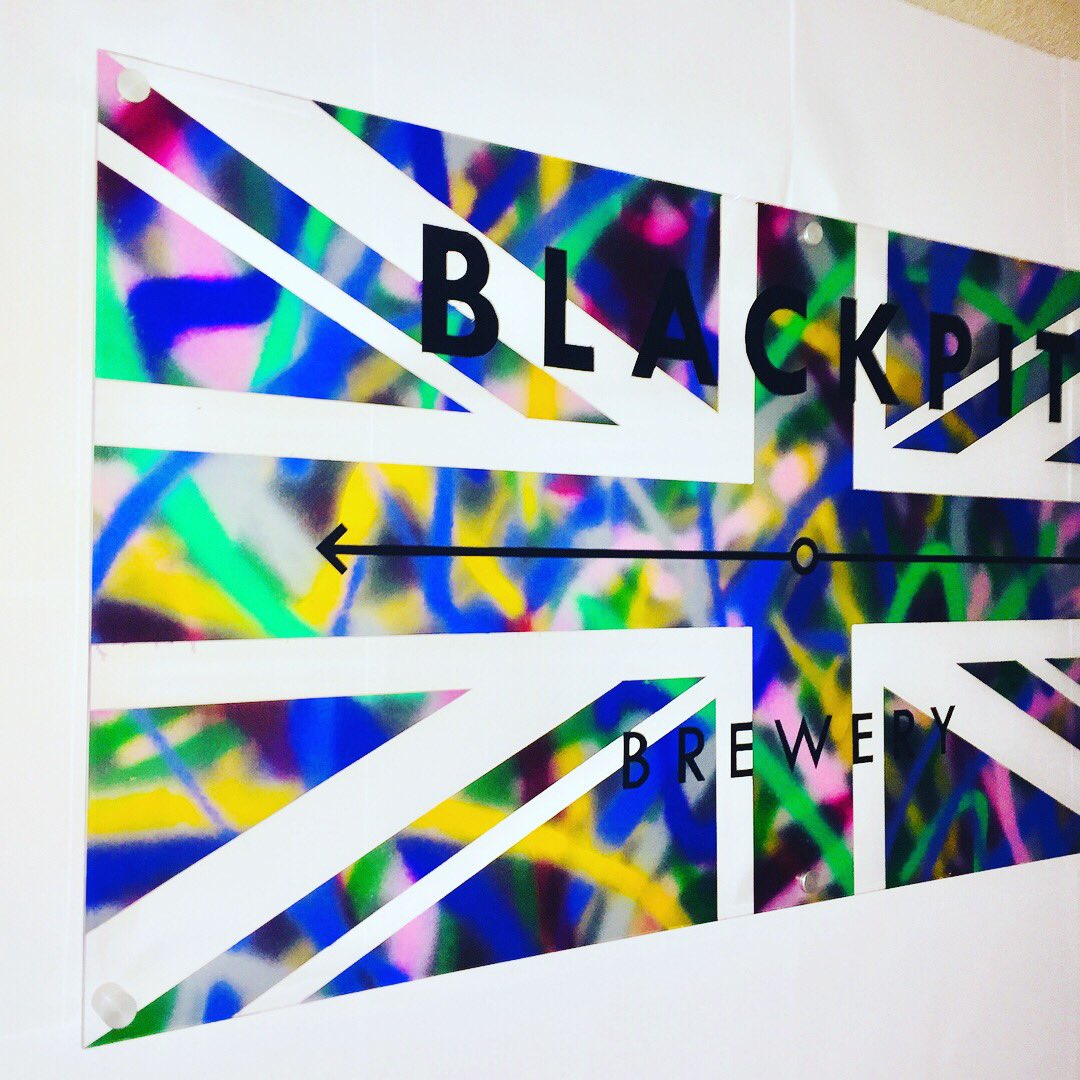 fatmoose_design's tweet photo. Here’s the front! Spray paint on clear acrylic sheet @blackpitbrewery #beer #art #graffiti #flag #brand #new #Design https://t.co/0CkCdb6bn1