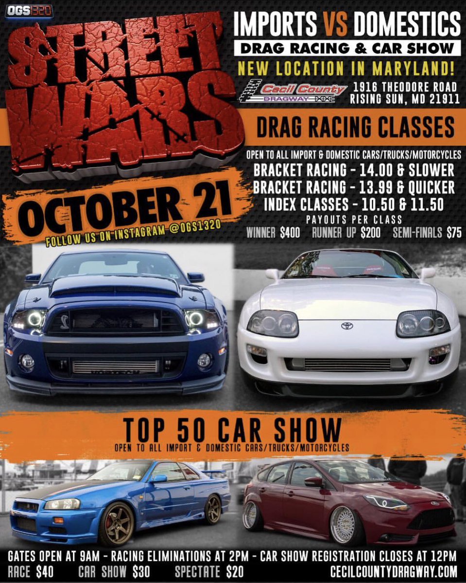 ogs1320's tweet photo. Mitsubishi VS Subaru’s 🏁
#StreetWars Imports VS Domestics 
This Sunday! https://t.co/P8T1Nzf41v