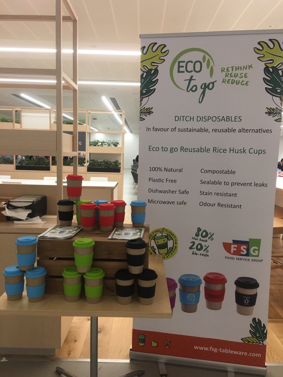fsg_uk_eco's tweet photo. We had a great time launching #Ecotogo cups at Central Government and Defence Building in Canary Wharf. They will have withdrawn ALL disposable cups from their cafes by 12th November - that deserves a round of applause 👏👏@InterserveNews https://t.co/pWQAqT0olm