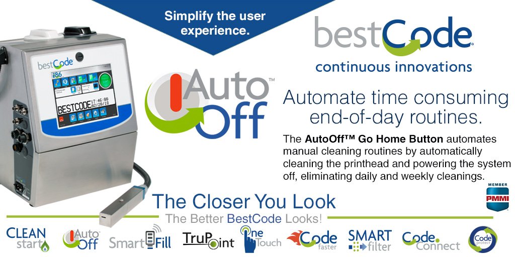 bestcodecoding's tweet photo. #FridayFeature How do we #SIMPLIFY the user experience? #BestCode Industrial #Marking and #Coding Systems with #AutoOff™ —We have the features &amp; we've made them affordable! https://t.co/tNLjgn6Tox #packaging #MarkingSolutions #MarkingAndCoding #printing #CIJ @PMMIorg #solutions https://t.co/15Pp3xaFjk