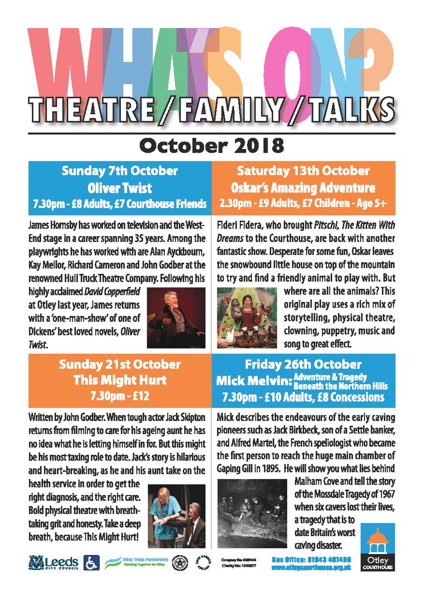 OtleyCourthouse's tweet photo. Friday at 5 is our whats on guide @thinkingdrinks @ReformTheatre @WharfedaleMum @HarrogateMums @IlkleyMums @IlkleyChat @YorkshireTots @visitotley #halloween #halfterm https://t.co/tx9Al87Orv