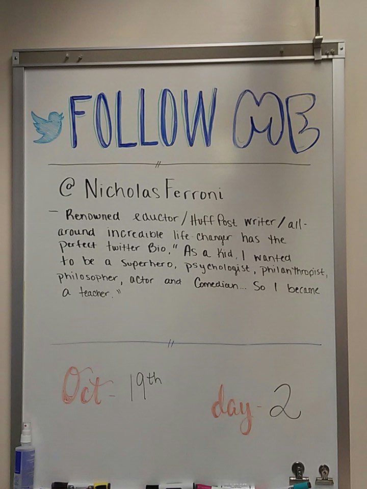 Check out the new white board theme in the Oak Flat Office. Every other week I'll update the board with someone you should be following on twitter. Educators, inspirational leaders, and innovators! Let me know if you have suggestions! #OakFlatProud