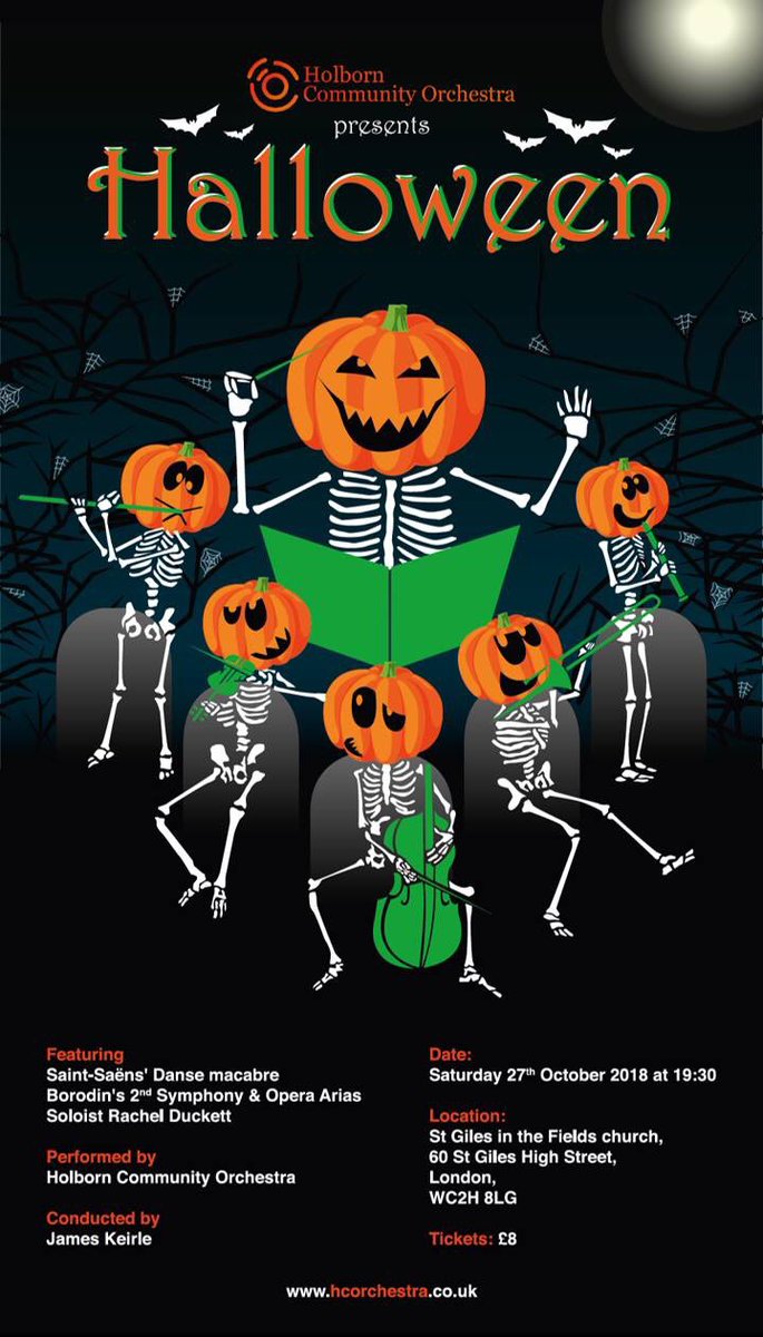 Halloween concert 27th at 7.30 <a href="/stgilesfields/">St Giles-in-the-Fields</a> with <a href="/holborn_c_o/">HolbornCommunityOrch</a> might even be some wine and cake - If you’re in London, come 🎃👻 🧙‍♀️