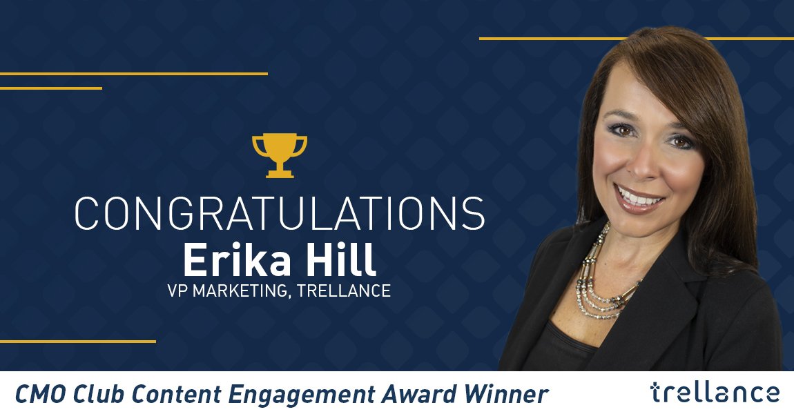 Congratulations to our VP of Marketing, Erika Hill on your 2018 #CMO Content Engagement Award! We are proud of you and happy to have your expertise on the @Trellance Team. #CMOawards