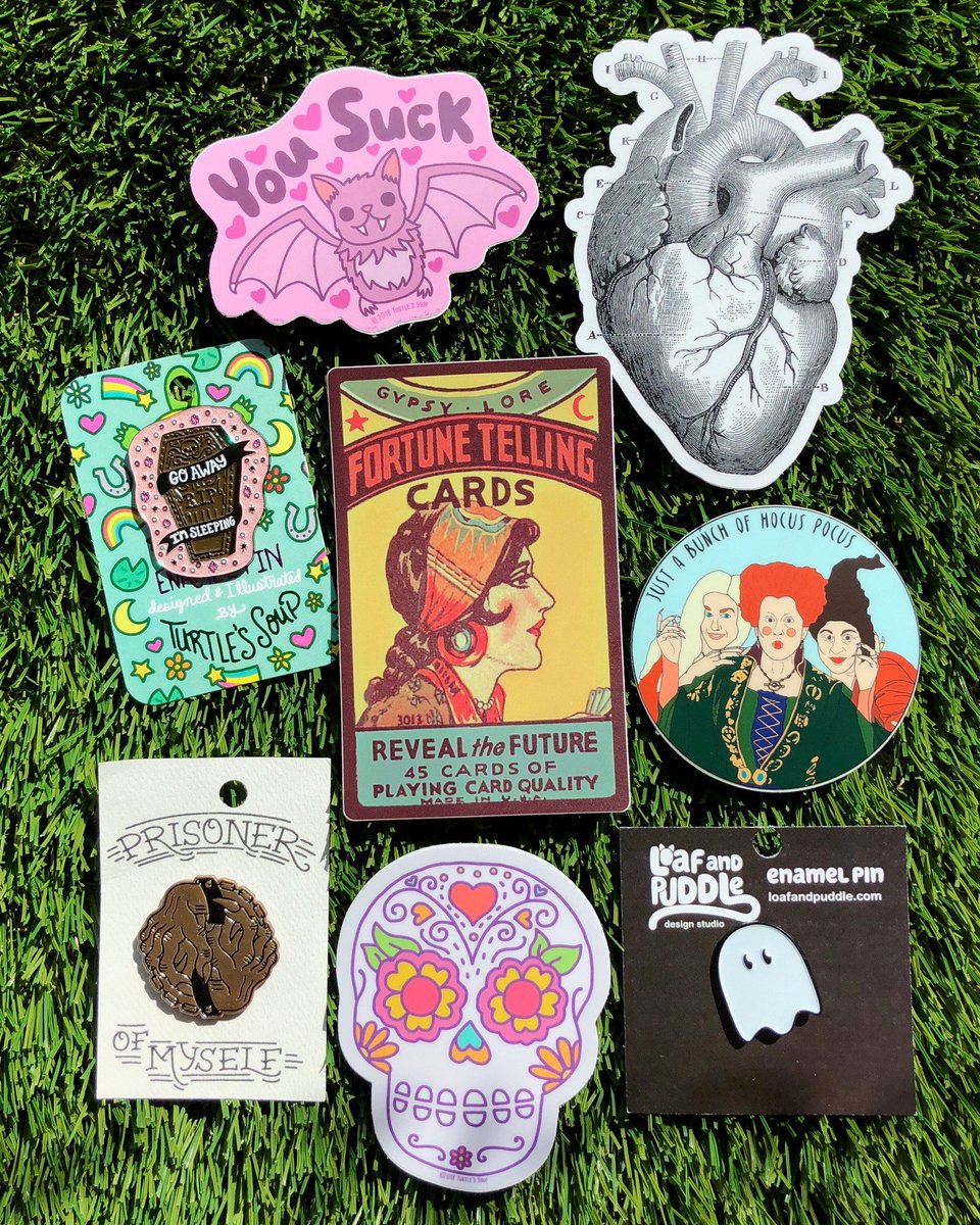 DNAGalleries's tweet image. Spooky pins and stickers here at our shop! We have a whole table of Halloween themed goods, so stop in and check 'em out! 💀🎃🔮