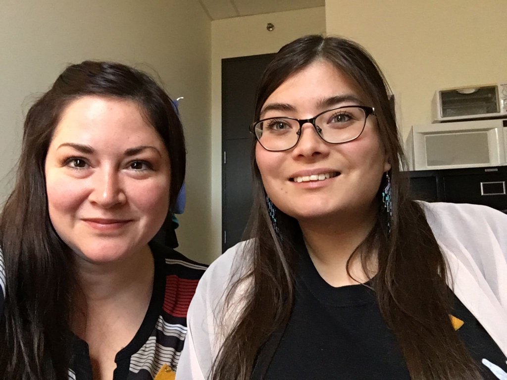 SpeakGwichin's tweet photo. Crystal Fraser @cgfraser and I are doing a #SpeakGwichinToMe
presentation at the LiT Youth Conference happening this week in our hometown of Inuvik, Northwest Territories through video conferencing 😁❤️
#Gwichin #ILoveMyLanguage #IndigenousLanguages #LanguageRevitalization https://t.co/Iy0gJBOZL9