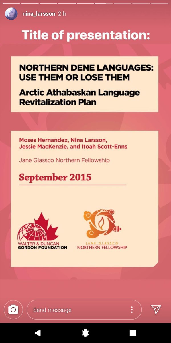 SpeakGwichin's tweet photo. Mahsi Nina Larsson @nina_ayiku for the work that you're doing and for mentioning #SpeakGwichinToMe while abroad! #Gwichin #ILoveMyLanguage #LanguagesMatter #LanguageLearning #IndigenousLanguages #LanguageRevitalization #MyLanguageMatters #Gwich'in #' https://t.co/6isPEfPRwl