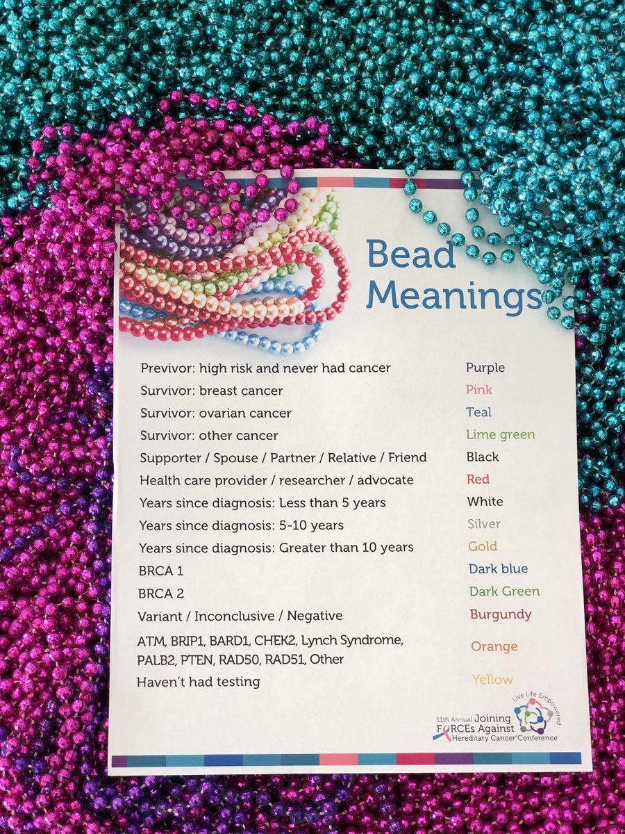FacingOurRisk's tweet photo. Beads that we provide based on the types of cancer, number of years in remission, the genes we have, and the survival we’ve hit! #FORCE18 What's your color? https://t.co/QiIheJ2z1z