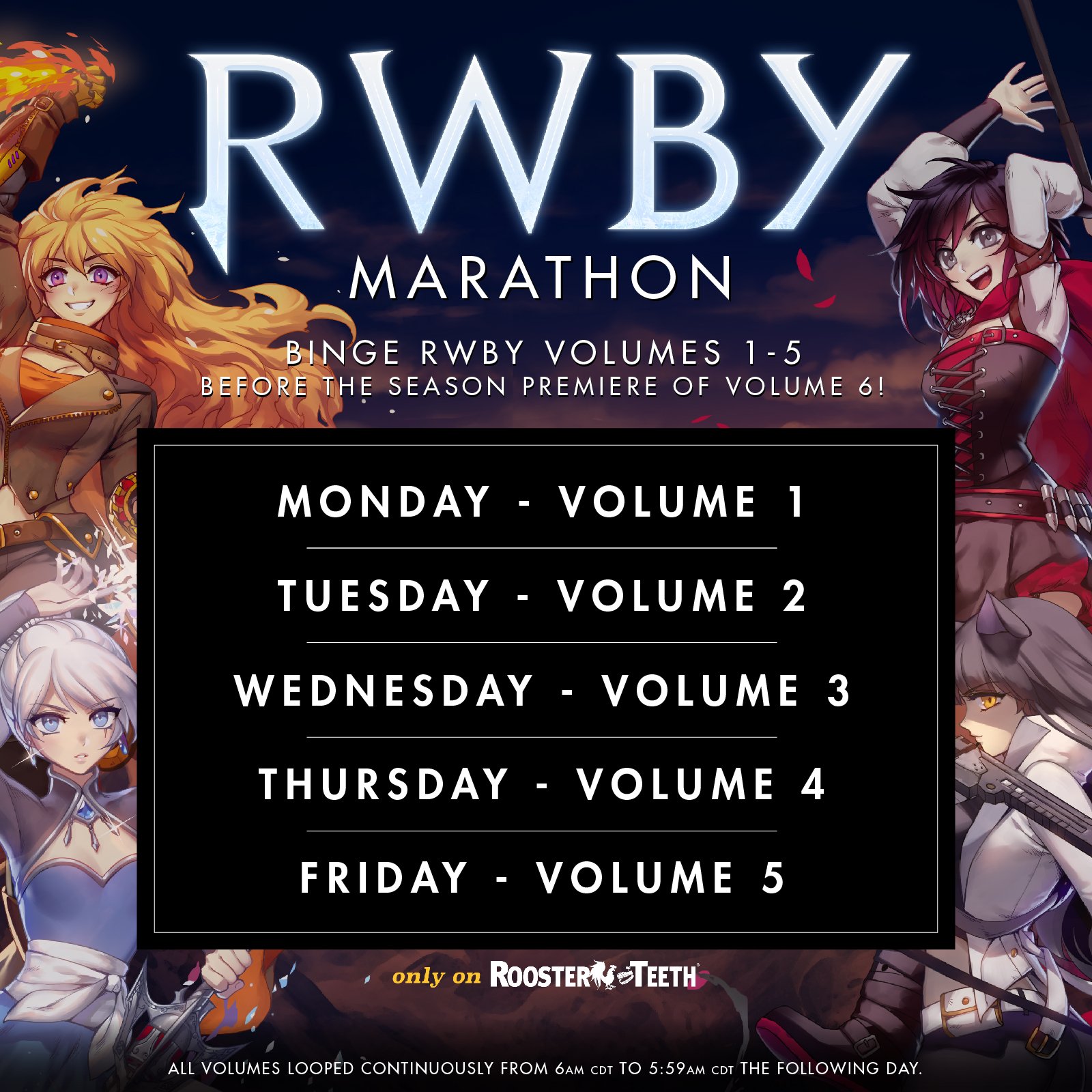 Rooster Teeth Time For Rwby Volume 2 Check Out The Marathon All Day To Re Live Your Favorite Parts Of Volume 2 T Co Voegv3dwhj T Co Njkyesp6qi Rooster Teeth Time For Rwby Volume 2 Check Out The Marathon All Day To Re Live Your Favorite Parts Of Volume 2 T Co Voegv3dwhj T Co Njkyesp6qi