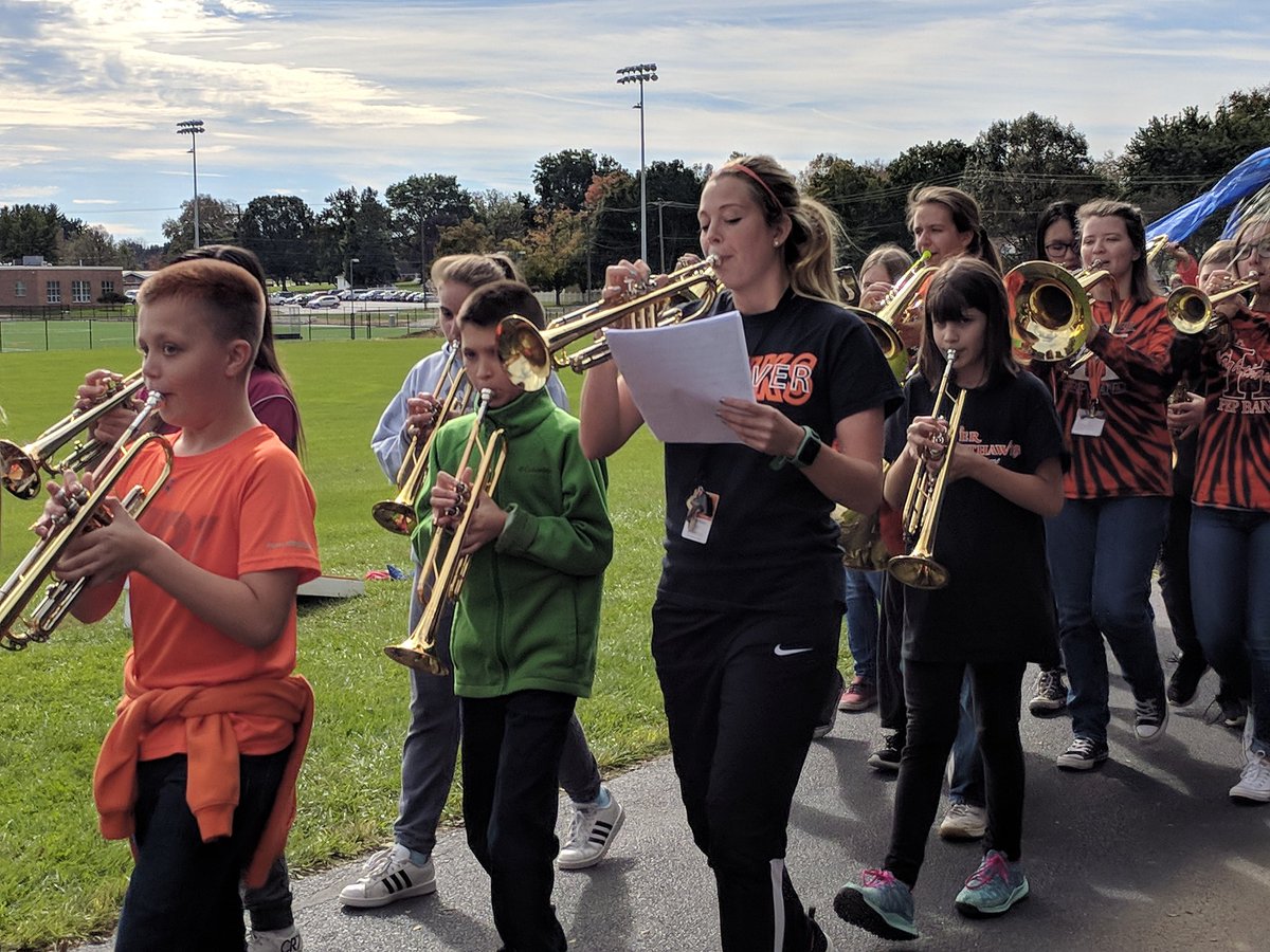 Miss Koontz joins the band for the pep parade!