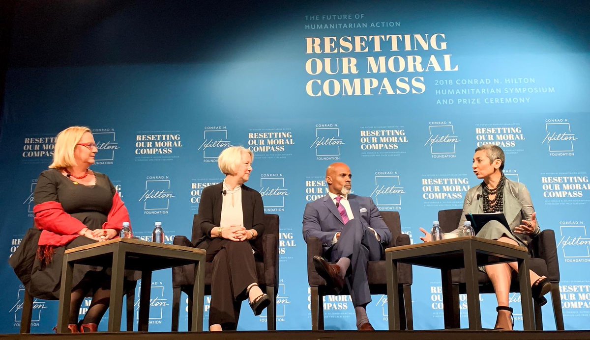 Critical panel at #HiltonPrize challenging us to look within the #humanitarian sector to embrace #GenderEquity, lift up #women in #leadership positions, and put an end to violence against women <a href="/ZainabSalbi/">Zainab Salbi</a> @acalltomen @PCICarrie <a href="/Katja_Iversen/">Katja Iversen</a>
