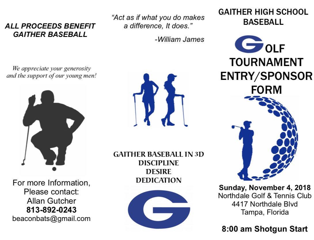 GaitherBaseball's tweet photo. Our annual golf tournament is quickly approaching. It will be held on Sunday November 4th starting at 8am. Food, drinks, &amp; golf! All around great time! If anyone is interested in being a sponsor or if playing, please see the info below #GaitherBaseball https://t.co/k8iM68VPcu