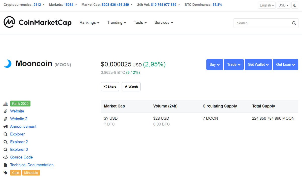 MoonCoinRus's tweet image. Nice! #Mooncoin is back @coinmarketcap, but volumes are extremely low because of @nova_exchange. Return at coinexchange.io is next in line.
#MoonCoinRus