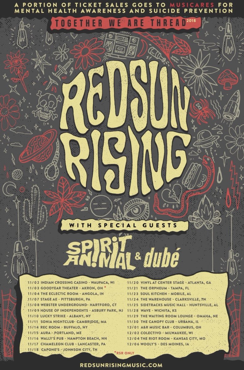 RecordHeatUS's tweet image. Two shows added to the @redsunrising #WeAreThread tour. Columbus, OH &amp;amp; Urbana, IL are on sale NOW. Grab tix at spiritanimal.us