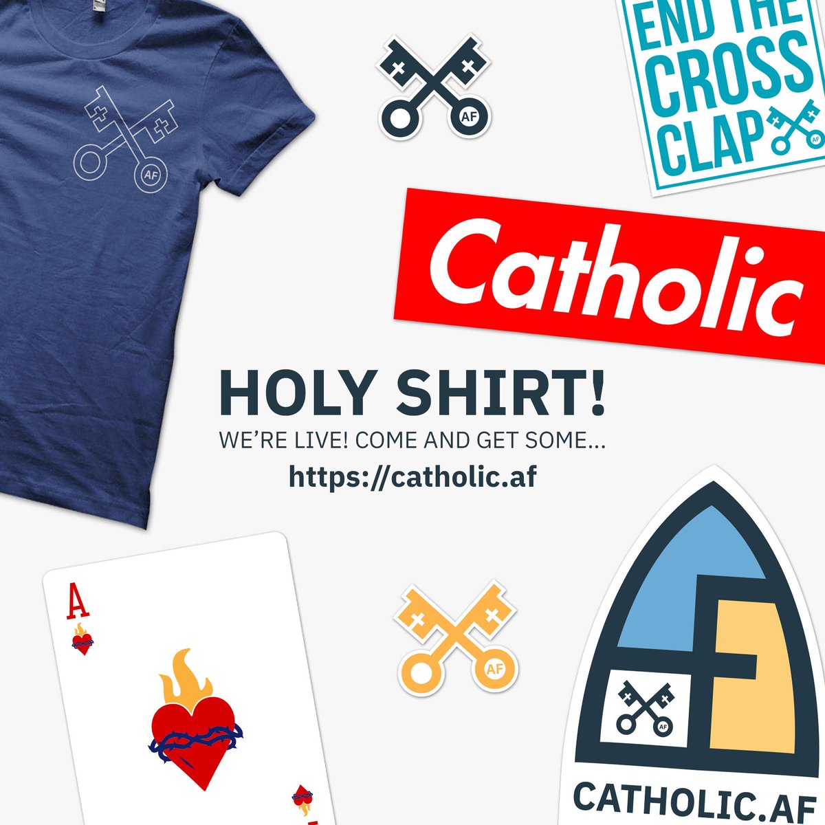 IAmCatholicAF's tweet photo. Hey... we’re live. Go buy stuff. Help us raise money for @ADOREMINISTRIES. Here’s looking at you #catholictwitter...  https://t.co/eA5W6JWwQW https://t.co/iQACL4ITQP
