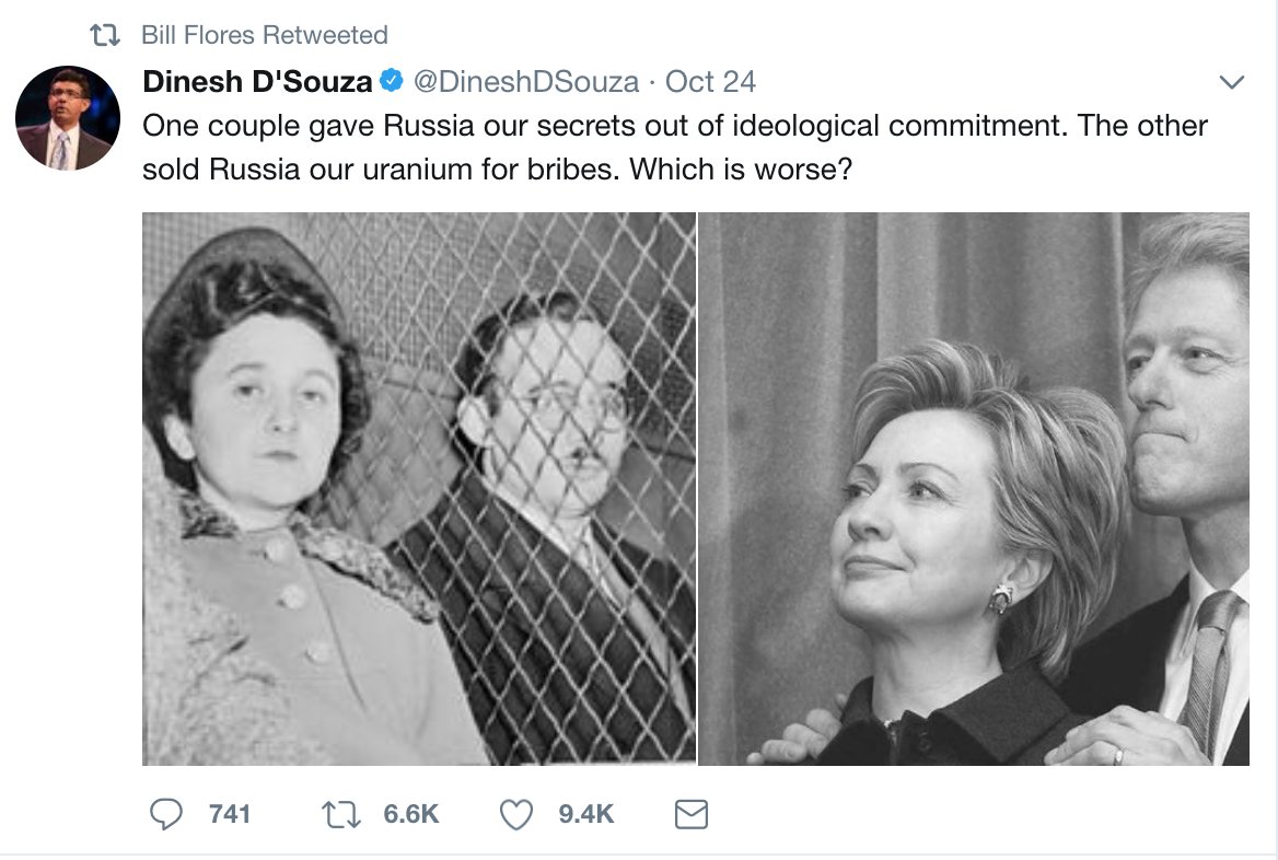 Dinesh D'Souza tweet comparing the Clintons to the Rosenbergs, who were executed by the federal government