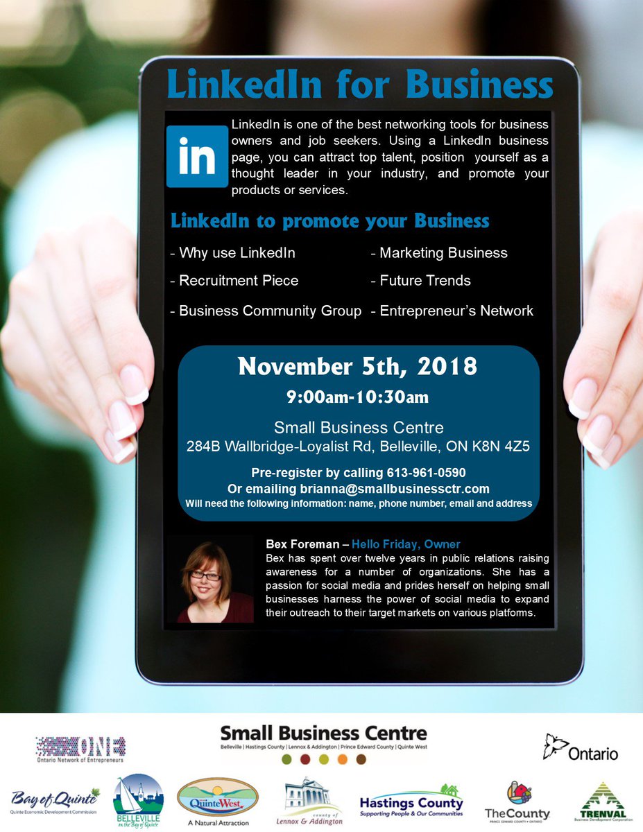 Learn to use LinkedIn to promote your business. #BellevilleON https://t.co/084baG4lmr