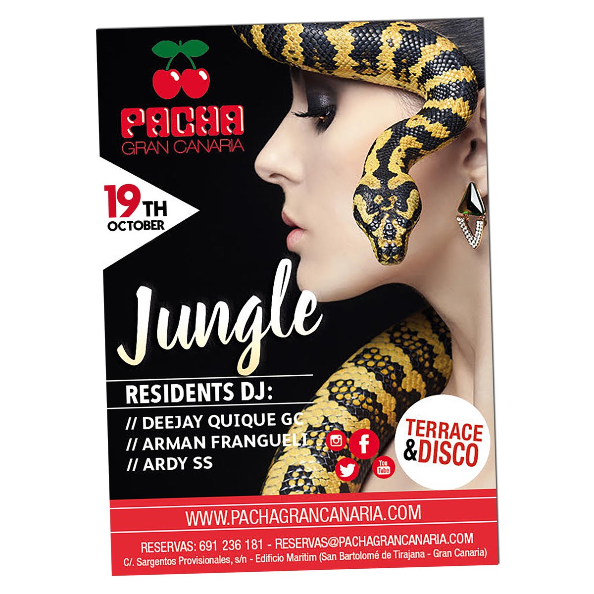 PachaGC's tweet image. 🇪🇸 Welcome to the jungle! 🐍 esta noche arde el viernes en Pacha Gran Canaria 🍒
🇬🇧 Welcome to the jungle! 🐍 tonight burns friday with Pacha Gran Canaria 🍒
Reservas/Bookings 691 23 61 81 · Reservas@pachagrancanaria.com

#PachaGranCanaria #PachaGC #GranCanaria #ViveLaNoche