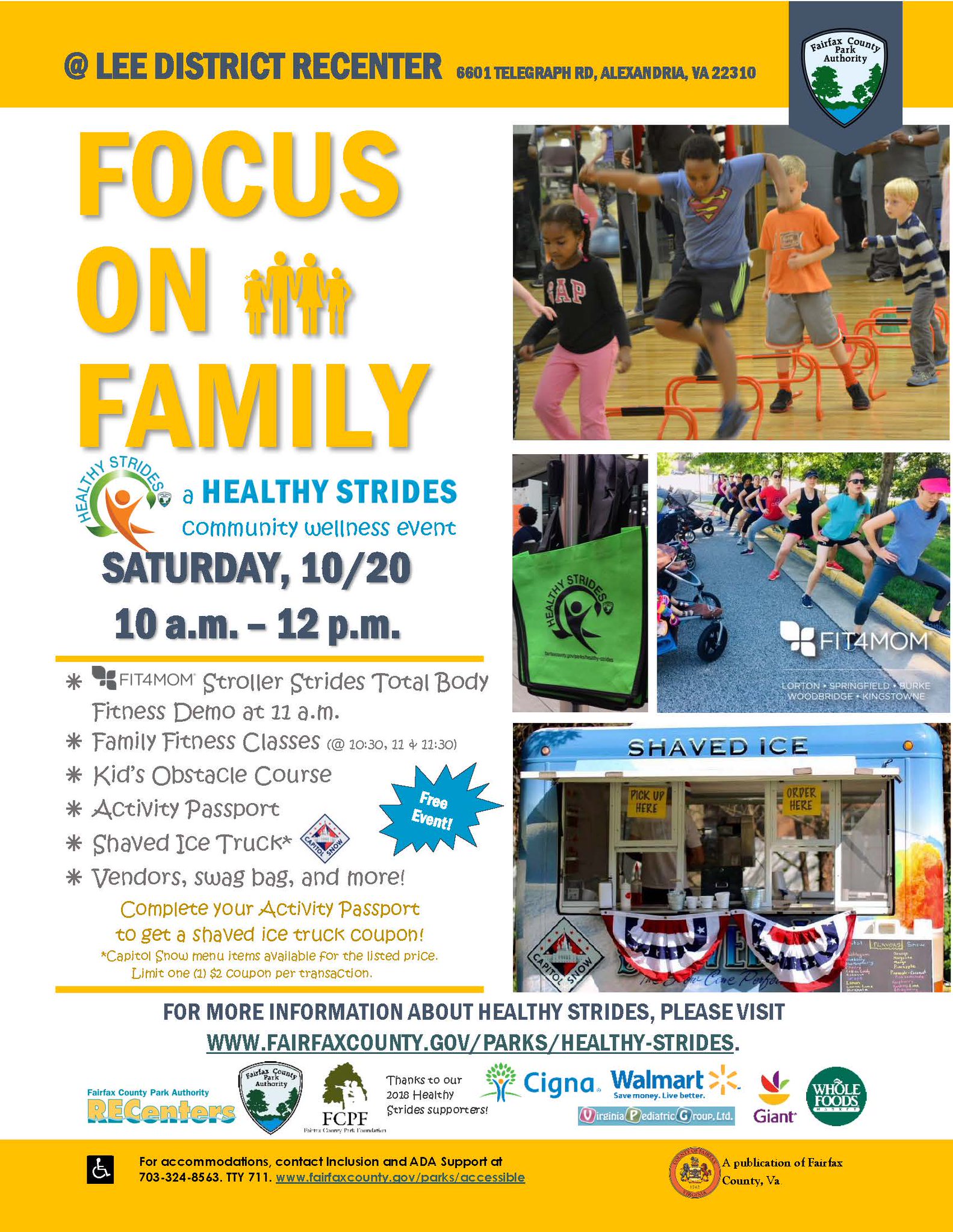 Fairfax County Parks Tomorrow Oct From 10am Noon Join Us At Lee District Recenter For A Healthy Strides Community Event Focused On Family Free All Participants Will Receive A Swag