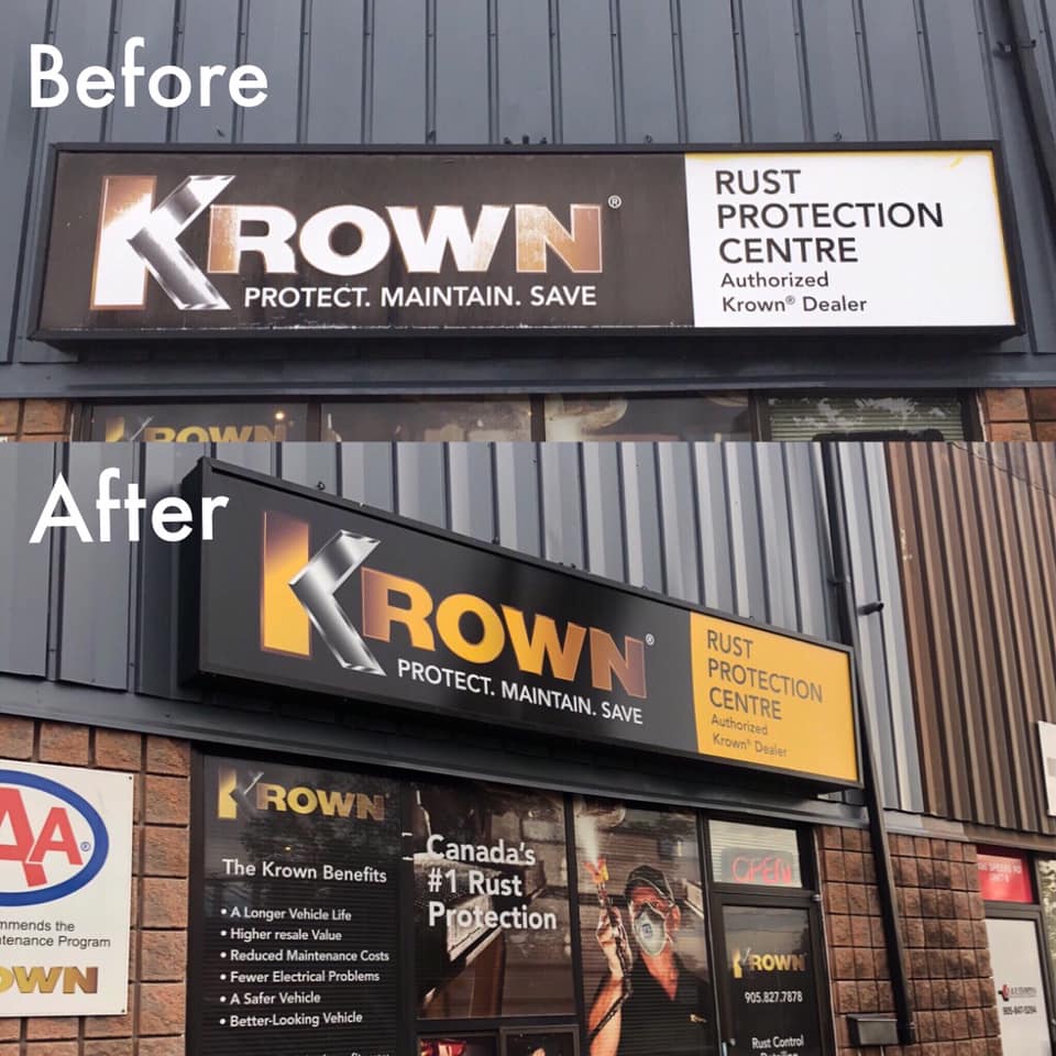 This my friends is the importance of using laminate on outdoor signs. The top picture is an overhead that is only months old! The elements really took a toll, don't be afraid to ask your sign maker questions and make sure you are getting your money's worth. #OverheadSigns