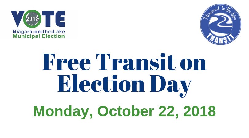 On Election Day #NOTL transit will be free all day to ensure voters can get to the polls. NOTL electors can vote anywhere. This allows you the ability to determine the Voting Location which best suits your mobility needs. Click here for more information: bit.ly/2NCSwUq.