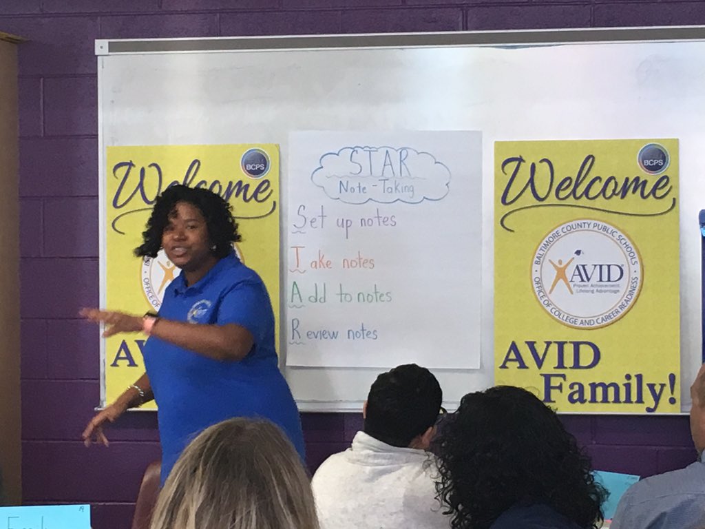 HRCWooldridge's tweet image. .@Wild_About_AVID Mrs. Franklin shares the Why How &amp;amp; What of @AVID4College in her @BaltCoPS @BCPS_AVID fifth grade classroom with prospective #AVIDelementary staff! @AVIDEasternDiv @HolabirdSTEM @vkearns_M