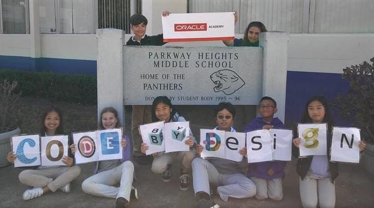 OracleAcademy's tweet photo. That #FridayFeeling is excitement! These kids from Parkway Heights Middle School #SanFrancisco are pretty hyped to #code at @Oracle @OracleAcademy #OracleCode4Kids tomorrow! https://t.co/LLmUHLCQaw