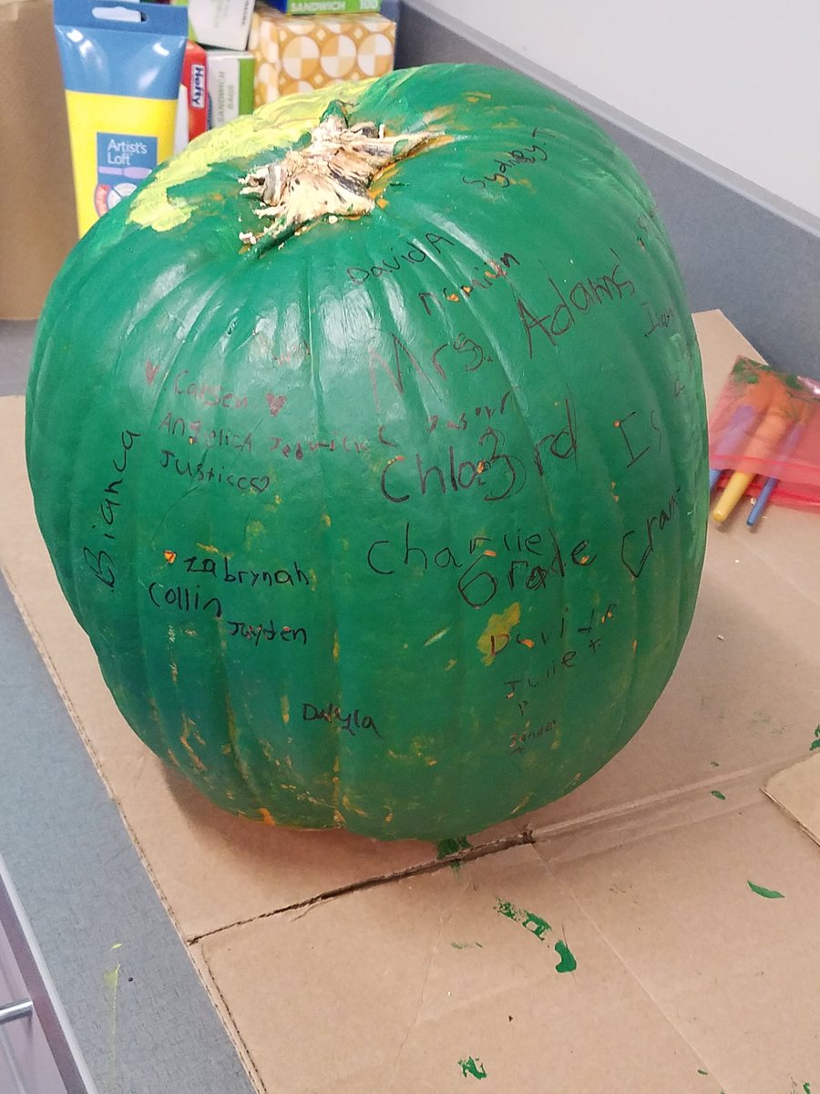 Adams' Class Grinch pumpkin!  One of our amazing scholars drew the face...everyone took turns painting.   It turned out amazing! Hope to see everyone at the fall festival! #jardine501