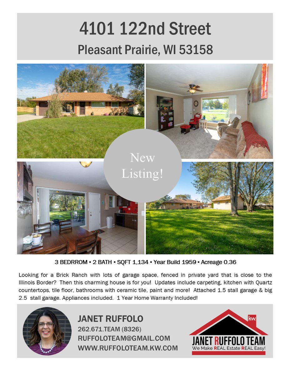 RuffoloTeam's tweet photo. BRAND NEW LISTING in Pleasant Prairie!!! 🏡🌳🏡🌳
Updated 3 BR, 2 BA for $189,900
Call Today for a Private Showing! https://t.co/fh63b2Vbk8 (8326) 

#janetruffoloteam  
#kwrealtor 
#kenosharealtor
#pleasantprairie
#kwsells
#Foxconnrealtor 
#Zillowrealtor 
#sellfast #sellwithme https://t.co/kn9aVgmv3g