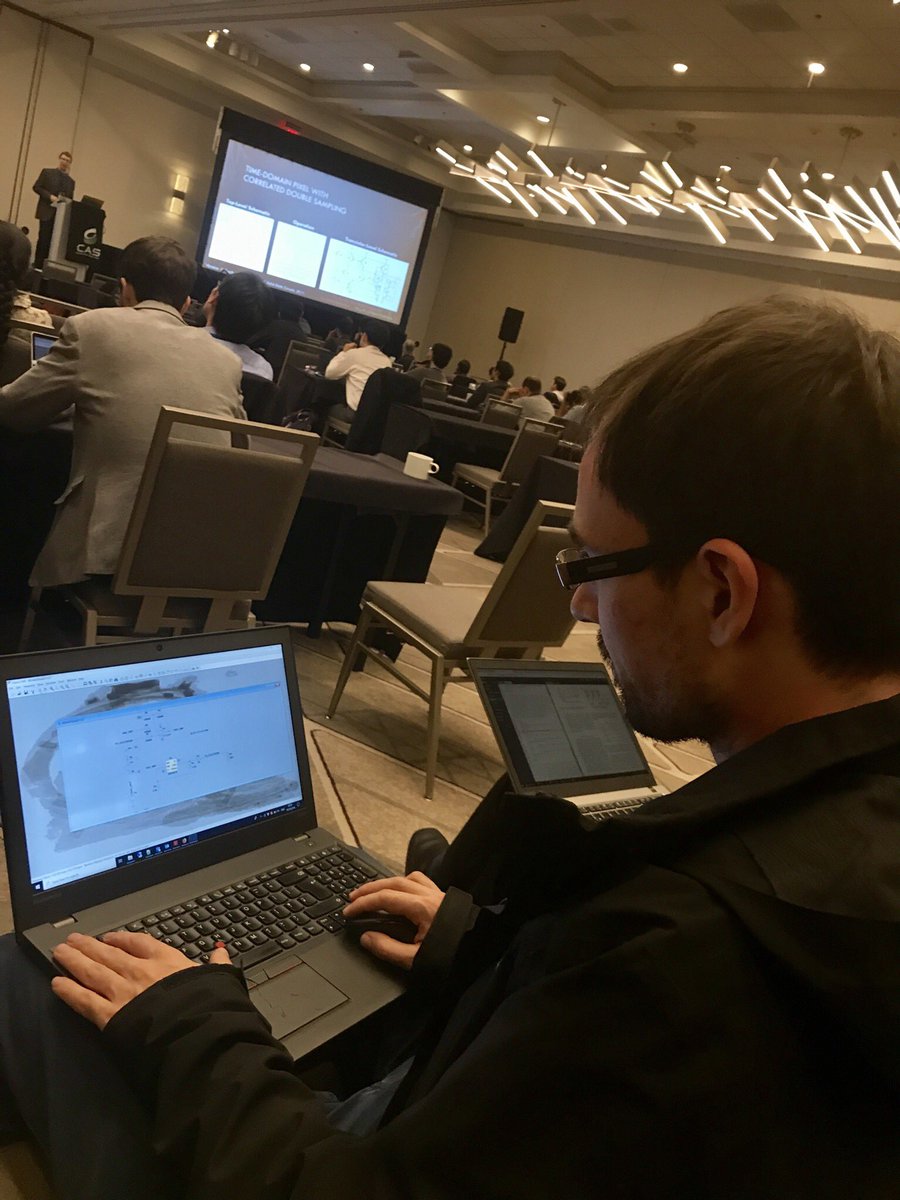 That’s the beauty of a stimulating conference: new ideas! Here is <a href="/adyrapeaux/">Adrien Rapeaux</a> trying out a new circuit idea in SPICE- here and now... in session! <a href="/IEEEBioCAS/">IEEE BioCAS 2019</a> #ngni