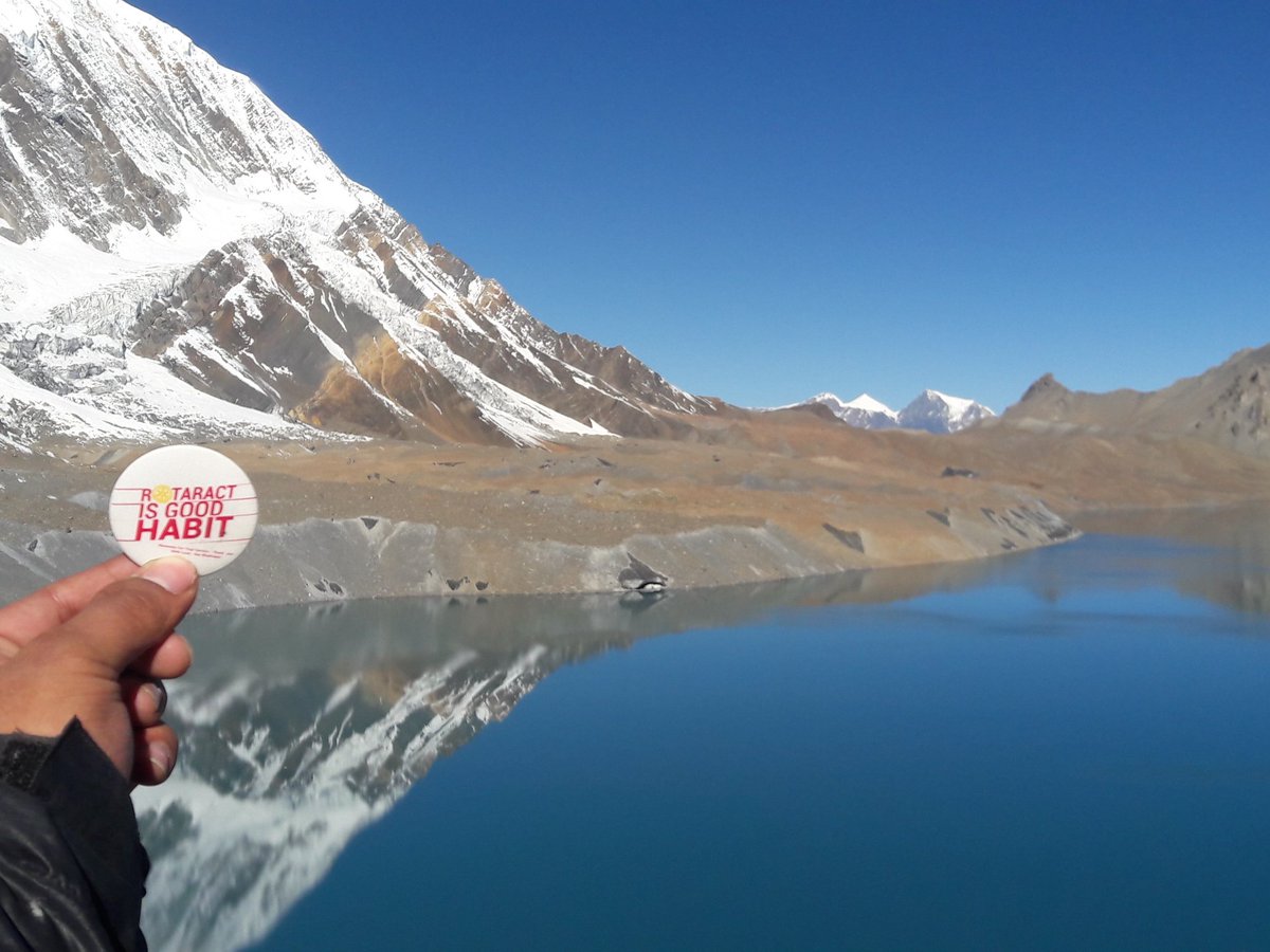 #RotaractIsGoodHabit Badge at one of the highest lake and pass of the world.
#TheAmazingTilicho 2018 October
#visitnepal #visitnepal2020
#rotaract #rotary #tilicholake #4919m #thoranglapass #5416m #trek #annapurnas #lake #himalayas #explore #travel #nepal