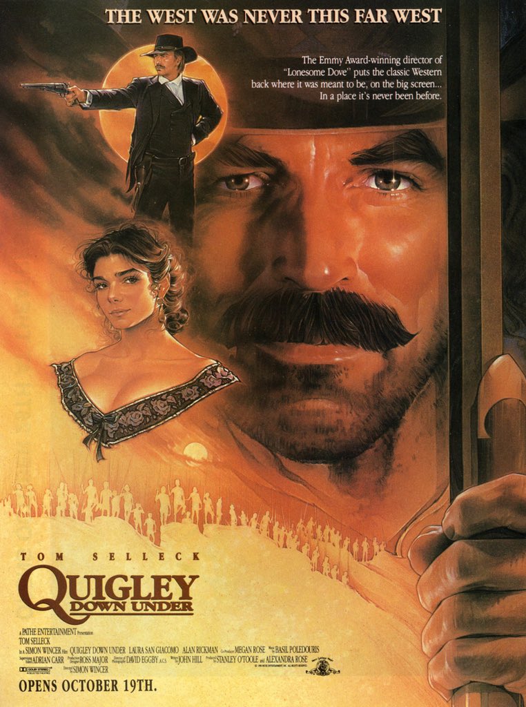 FilmNewsNos's tweet photo. 🎬MOVIE HISTORY: 28 years ago today, October 19, 1990, the movie ‘Quigley Down Under’ opened in theaters!
#TomSelleck #LauraSanGiacomo #AlanRickman #ChrisHaywood #RonHaddrick #TonyBonner #JeromesEhlers #RogerWard #BenMendelsohn #SteveDodd #KarenDavitt #KylieFoster #JonathanSweet https://t.co/9689GTfewd