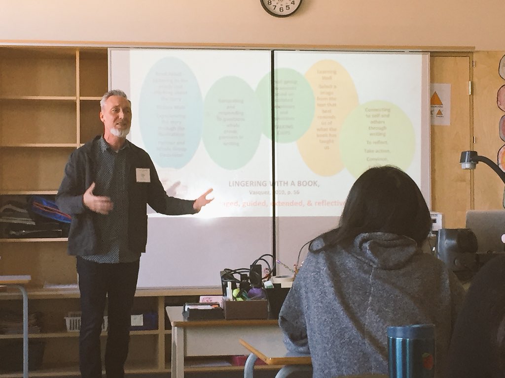 Always learning so much from @LeytonSchnell who was literally  jumping up and down stressing Critical Literacies and the use of picture books #inspired  #criticalliteracies #BCTELA2018 #TeamMY #middleyears #middlemosaic @UBCTeacherEd