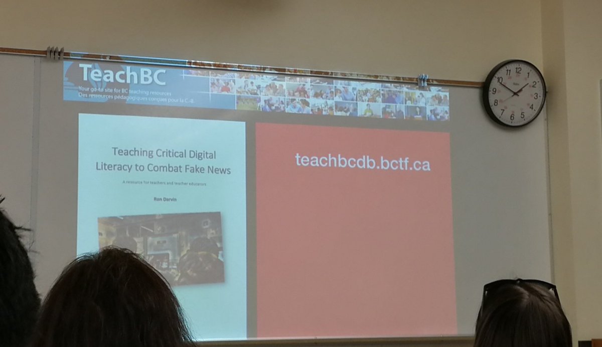 mrvchan's tweet photo. Fake news. What is it, why we have it, and how to spot it? Terrific workshop from @rondarvin of @UBC_LLED at the @bcbea PSA Conference. Thanks @bbycentralSD41 for organizing the conference! #biztech2018 https://t.co/HLgknSWK7F